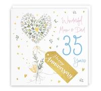 Hunts England - Mum And Dad 35th Anniversary Card - 35 Years - Contemporary Hearts - Gold Foil - 35th Wedding Anniversary Card For Mum And Dad - Milo's Gallery