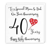 Hunts England - Mum And Dad 40th Anniversary Card - To A Special Mum & Dad On Your Anniversary - 40 Years - Happy Ruby Anniversary - Love Heart Collection