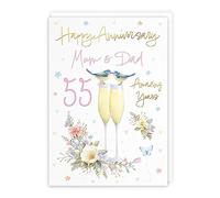 Hunts England - Mum And Dad 55th Anniversary Card - A5 Size - Champagne Flutes - Gold Foil - 55th Anniversary Card For Mum And Dad - Milo's Gallery