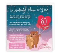 Hunts England - Mum And Dad 60th Anniversary Card - Starry Night - Cute Bears - Verse 60th Anniversary Card For Mum And Dad - Happy 60th Anniversary Poem Card For Parents