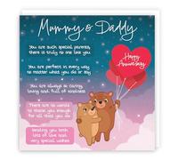 Hunts England - Mummy And Daddy Poem Anniversary Card - Starry Night - Cute Bears - Verse Anniversary Card For Mummy And Daddy - Happy Anniversary Card For Parents