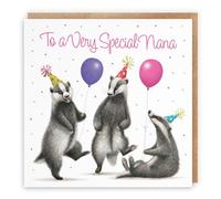 Hunts England - Nana Badgers Funny Birthday Card - Milo's Gallery - Wildlife Birthday Card For Nana - For Animal Fan