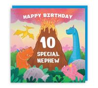 Hunts England - Nephew 10th Dinosaur Children’s Birthday Card - Happy Birthday - 10 - Special Nephew - Dinosaurs & Volcano - Imagination Collection
