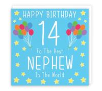 Hunts England - Nephew 14th Birthday Card - Happy Birthday - 14 - To The Best Nephew In The World - Iconic Collection - Fun Colourful Card