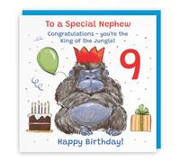 Hunts England Nephew 9th Birthday Card Grumpy Gorilla Funny Cheeky | Animal Party, Funny, Animal, Colourful, Fun, Nineth, Age 9, Nine, Male, For Him, Boys, Kids, Children, 14.5 x 14.5 cm