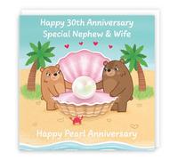 Hunts England - Nephew And Wife 30th Anniversary Card - Pearl Anniversary - 30 Years - Cute Fun Bears Card - Love Story Collection