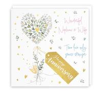 Hunts England - Nephew And Wife Anniversary Card - Contemporary Hearts - Gold Foil - Luxury Wedding Anniversary Card For Nephew And Wife - Happy Anniversary Card - Milo's Gallery
