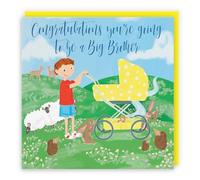 Hunts England - New Baby Pregnancy Announcement Big Brother Card For Son - Congratulations You're Going To Be A Big Brother - New Baby Reveal/Surprise - Yellow Pram - Countryside Collection