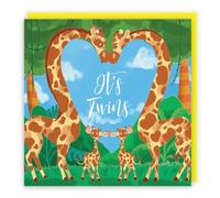 Hunts England - New Baby Twins Cute Giraffes Congratulations Card - Its Twins! - Cute New Baby Twins Card - For Mum To Be - Parents To Be - Newborn - Boy - Girl - Jungle Collection