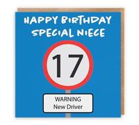 Hunts England Niece 17th Birthday Card - Happy Birthday - Special Niece - Warning New Driver - Road Sign Collection