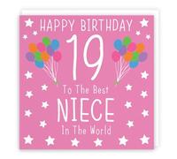 Hunts England - Niece 19th Birthday Card - Happy Birthday - 19 - To The Best Niece In The World - Iconic Collection - Fun Colourful Card