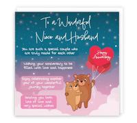 Hunts England - Niece And Husband Poem Anniversary Card - Starry Night - Cute Bears - Verse Anniversary Card For Niece And Husband - Happy Anniversary Niece And Husband Anniversary Card