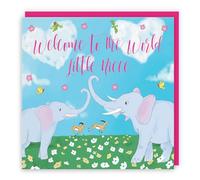 Hunts England - Niece New Baby Card - Welcome To The World Little Niece - Two Elephants - Card From Auntie - Uncle - Cute Animals Collection