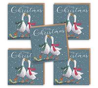 Hunts England - Pack Of 10 Christmas Cards & Envelopes - 'Festive Geese' - Stunning Artistic Multipack Xmas Cards For Men, Women, Children, etc. - One Design - Milo's Gallery Collection