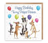 Hunts England - Partner Birthday Card For Him/Her - Dancing Dogs - To My Perfect Partner - Birthday Card - Milo's Gallery - Funny
