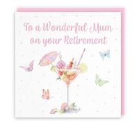 Hunts England - Pink Cocktail And Butterflies Elegant Retirement Card For Mum - Milo's Gallery - Drinks, Flowers, Hearts Mum Retirement Card - Retiring Card For Mum