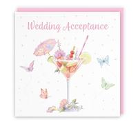 Hunts England - Pink Cocktail And Butterflies Wedding Acceptance Card - Milo's Gallery - Wedding Acceptance - Wedding RSVP Invitation Acceptance Card
