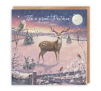 Hunts England - Postman Christmas Card - 'The Stag' - To A Great Postman - Christmas Card For Postman - Milo's Gallery Collection - Lovely Thank You Wording Inside - For Him Or Her