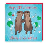 Hunts England - Romantic Funny Otters 12th Anniversary Card - Happy 12th Anniversary - Otterly In Love With You - Cute Animals Collection