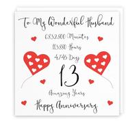 Hunts England - Romantic Husband 13th Wedding Anniversary Card - To My Wonderful Husband - 13 Amazing Years - Timeless Collection - Fun Cute Card
