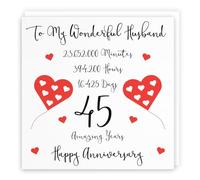Hunts England - Romantic Husband 45th Wedding Anniversary Card - To My Wonderful Husband - 45 Amazing Years - Timeless Collection - Fun Cute Card