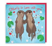 Hunts England - Romantic Otters Birthday - Anniversary Card For Him - Her - Otterly In Love With You - Otters Holding Hands - Anniversary Card - Birthday Card - Cute Animals Collection