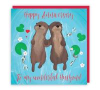 Hunts England - Romantic Otters Husband Anniversary Card - Happy Anniversary - To My Wonderful Husband - Cute Animals Collection