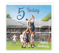 Hunts England - Rugby Fun 5th Birthday Card - Milo's Gallery - Age 5 Sport Birthday Card - For 5 Year Old Rugby Fan - Age Five