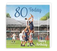 Hunts England - Rugby Fun 80th Birthday Card - Milo's Gallery - Age 80 Sport Birthday Card - For 80 Year Old Rugby Fan - Age Eighty