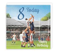Hunts England - Rugby Fun 8th Birthday Card - Milo's Gallery - Age 8 Sport Birthday Card - For 8 Year Old Rugby Fan - Age Eight