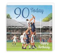 Hunts England - Rugby Fun 90th Birthday Card - Milo's Gallery - Age 90 Sport Birthday Card - For 90 Year Old Rugby Fan - Age Ninety