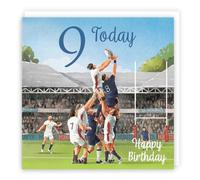 Hunts England - Rugby Fun 9th Birthday Card - Milo's Gallery - Age 9 Sport Birthday Card - For 9 Year Old Rugby Fan - Age Nine