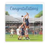 Hunts England - Rugby Fun Congratulations Card For Him - Milo's Gallery - Sport Congratulations Card - For Rugby Fans, Men - Well Done Card For Exams, Promotion, Driving Test, Graduation, etc.