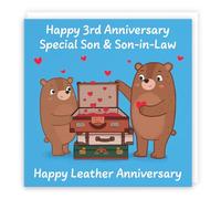 Hunts England - Same Sex Son And Son In Law 3rd Anniversary Card - Leather Anniversary - 3 Years - Cute Fun Bears Card For Son & Son-in-Law - Love Story Collection
