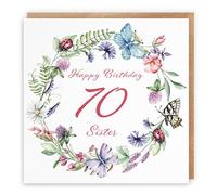 Hunts England - Sister 70th Birthday Card - Happy Birthday - 70 - Sister - Meadow Collection - Flowers, Butterflies, Pretty Card