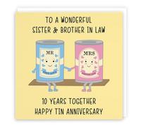 Hunts England - Sister And Brother In Law 10th Anniversary Card - To A Wonderful Sister & Brother In Law - 10 Years Together - Happy Tin Anniversary - Iconic Collection