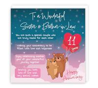 Hunts England - Sister And Brother In Law 11th Anniversary Card - Starry Night - Cute Bears - Verse 11th Anniversary Card For Sister And Brother-in-Law