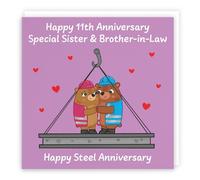 Hunts England - Sister And Brother In Law 11th Anniversary Card - Steel Anniversary - 11 Years - Cute Fun Bears Card For Sister & Brother-in-Law - Love Story Collection