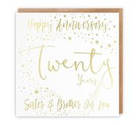 Hunts England - Sister And Brother In Law 20th Anniversary Card - Gold Foil - Happy Anniversary - Twenty Years - Sister & Brother In Law - Foil Stars Collection