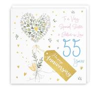 Hunts England - Sister And Brother-in-Law 55th Anniversary Card - 55 Years - Contemporary Hearts - Gold Foil - 55th Wedding Anniversary Card For Sister And Brother In Law - Milo's Gallery