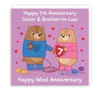 Hunts England - Sister And Brother In Law 7th Anniversary Card - Wool Anniversary - Seventh Anniversary - 7 Years - Cute Fun Bears Card For Sister & Brother-in-Law - Love Story Collection
