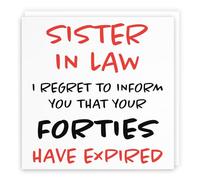 Hunts England - Sister In Law 50th Funny Birthday Card - Sister In Law - I Regret To Inform You That Your Forties Have Expired - Retro Collection - Fun Card
