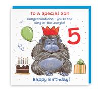 Hunts England Son 5th Birthday Card Grumpy Gorilla Funny Cheeky | Animal Party, Funny, Animal, Colourful, Fun, Fifth, Age 5, Five, Male, For Him, Boys, Kids, Children, 14.5 x 14.5 cm