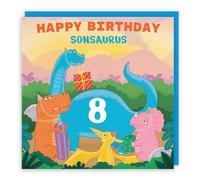 Hunts England - Son 8th Birthday Dinosaur Party Card - Happy Birthday - Sonsaurus - 8 - Imagination Collection