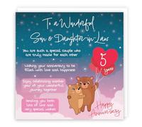 Hunts England - Son And Daughter In Law 5th Anniversary Card - Starry Night - Cute Bears - Verse 5th Anniversary Card For Son And Daughter-in-Law - Poem Son And Daughter-in-Law Anniversary Card