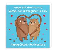 Hunts England - Son And Daughter In Law 9th Anniversary Card - Copper Anniversary - 9 Years - Cute Fun Bears Card For Son & Daughter-in-Law - Love Story Collection