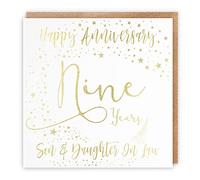 Hunts England - Son And Daughter In Law 9th Anniversary Card - Gold Foil - Happy Anniversary - Nine Years - Son & Daughter In Law - Foil Stars Collection
