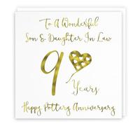 Hunts England - Son And Daughter In Law 9th Anniversary Card - To A Wonderful Son & Daughter In Law - 9 Years - Happy Pottery Anniversary - Milano Collection