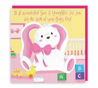 Hunts England - Son And Daughter In Law New Baby Girl Congratulations Card - To A Wonderful Son And Daughter In Law On The Birth Of Your Baby Girl - Pink Rabbit - Classic Collection
