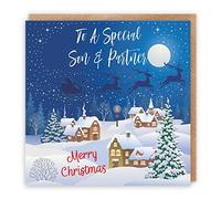 Hunts England - Son And Partner Christmas Card - To A Special Son & Partner - Merry Christmas - Winter Wonderland Collection - Fun Card